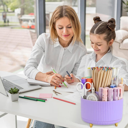 Camelmother Pen Holder For Desk With 5 Slots 360°Rotating Pencil Holder Makeup Organiezr Teacher Supplies Office decor (purple)