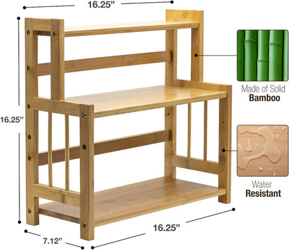 Sorbus Kitchen Countertop Organizer Bamboo Wooden Counter Storage Shelf Rack for Spice, Soap, Skin Care, Makeup Display Stand, Bathroom Shelves, Vanity, Office (3-Tier)