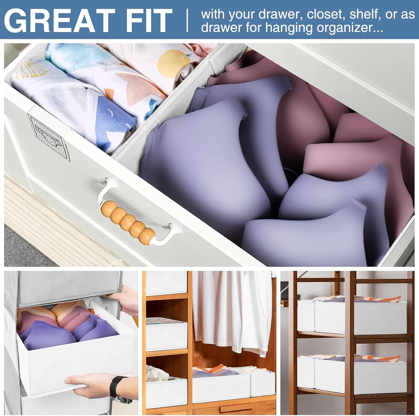 Criusia Drawer Organizer Clothes 12 Pack, Dresser Organizer for Nursery Bedroom Closet Organization and Storage - Baby Clothes Organizer Bins - Drawer Divider for Sock Underwear Bra Ties (Grey)