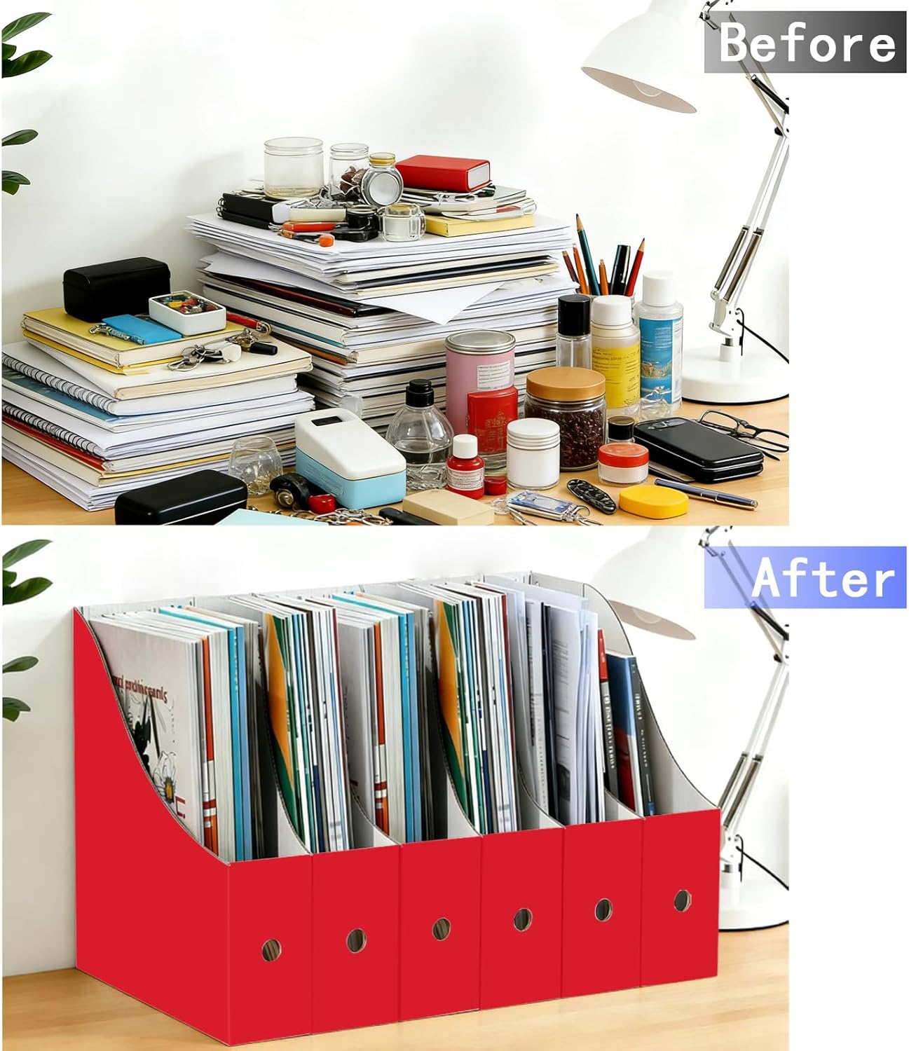 Limitliho Magazine File Folder Holder for Desk, Book Bins for Classroom Library,Office,Home, 10.6" H x 10.2" L x 3.5" W in Cardboard Paper Organizer (Six color, 6 Pack)