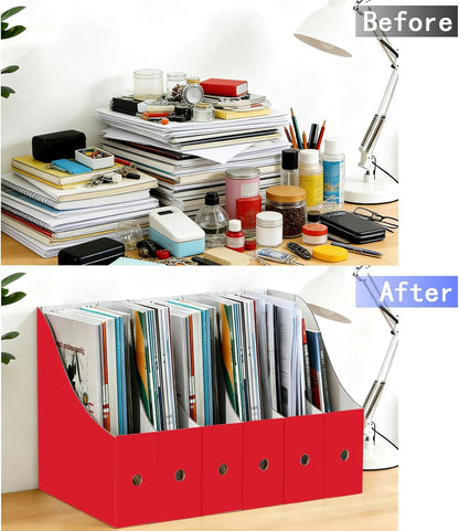 Limitliho Magazine File Folder Holder for Desk, Book Bins for Classroom Library,Office,Home, 10.6" H x 10.2" L x 3.5" W in Cardboard Paper Organizer (Six color, 6 Pack)