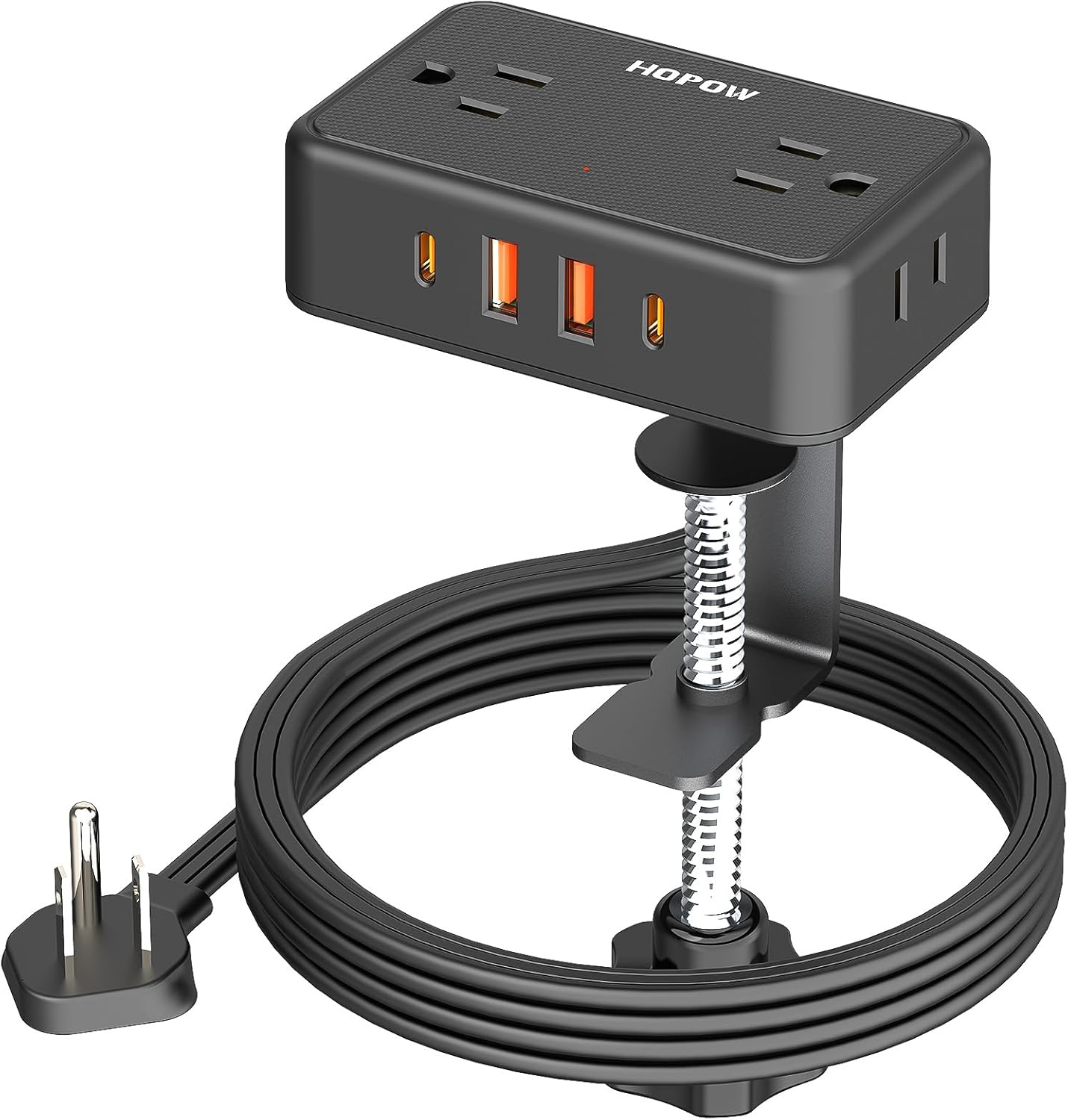 HOPOW Desk Clamp Power Strip, Desktop Mount Charging Station with 4 Outlets 4 USB Ports (2 USB C), 10Ft Under Desk Power Strip, Fits 2.75" Tabletop Edge, Extension Cord for Home Office, Black