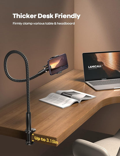 Lamicall Gooseneck Phone Holder Bed - [Nylon Braided] Flexible Arm, 38inch Overall Length, 360 Adjustable Clamp Clip, Overhead Cell Phone Mount Stand for Bed, Desk, 4-7” Cellphone, Gifts