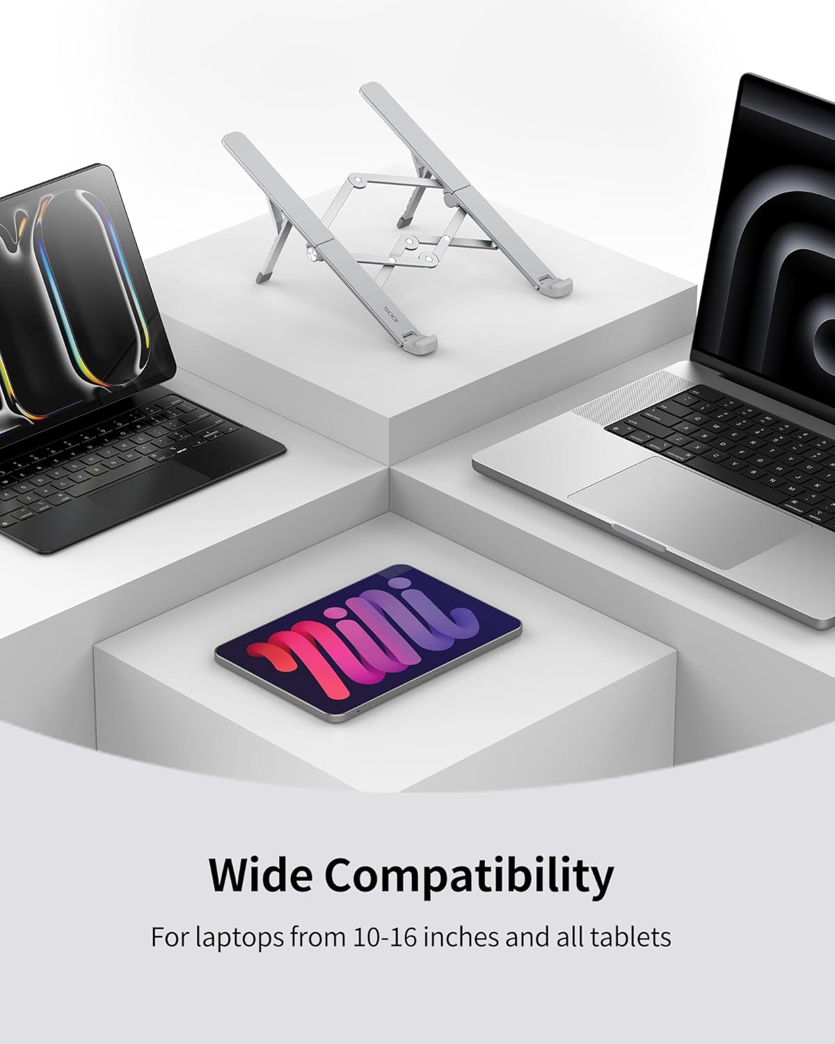 SODI [Ultra Compact] Foldable & Portable Laptop Stand for Desk, Lightweight Tablet Stand for Business Travel, Library, Cafe, 6 Level Height Ergonomic Aluminum Computer Holder for 10-16" Laptops