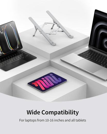 SODI [Ultra Compact] Foldable & Portable Laptop Stand for Desk, Lightweight Tablet Stand for Business Travel, Library, Cafe, 6 Level Height Ergonomic Aluminum Computer Holder for 10-16" Laptops