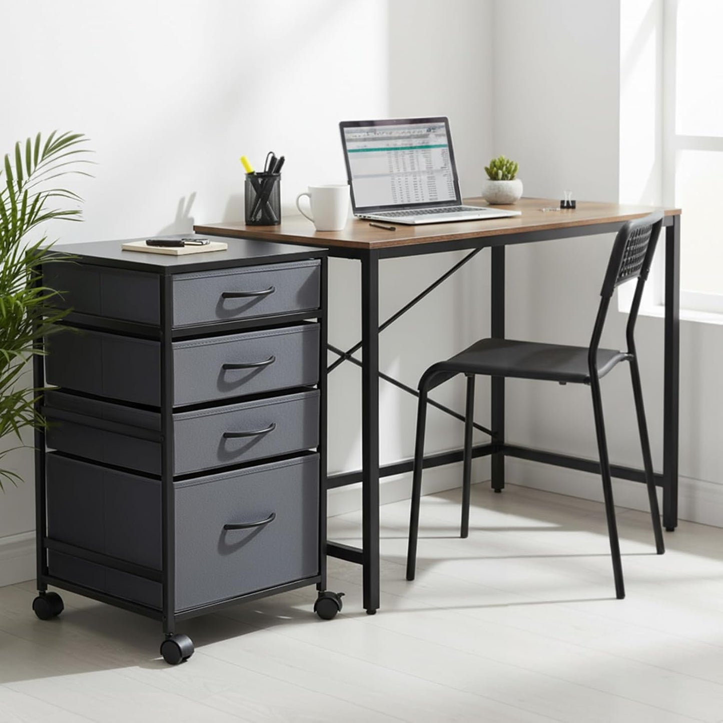 Chunful 4 Drawer Rolling File Cabinet Mobile Printer Stand Metal Cart with Fabric Vertical Filing Chest Wheels A4 Letter Size Under Desk Utility Craft Storage Organizer for Home Office School(Grey)