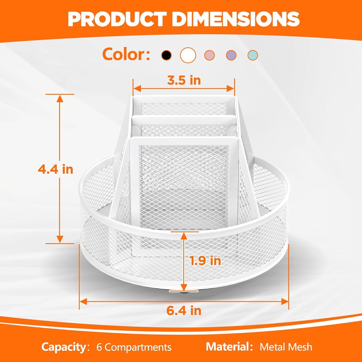 Docnest Mesh 360 Degree Rotating Pen Holder with 6 Compartment,Metal Pencil Cup Art Supply Storage Box Caddy,Teacher Stationery and Dorm Supplies Desk Organizer for Pencil,Sticky Note,Scissors-Pink