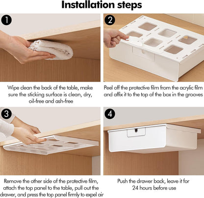 Poeland Under Desk Drawer Organizer, Under Table Slide Out Drawer with Small Drawer Compartment, Hidden Drawer Organizer for Office, Home