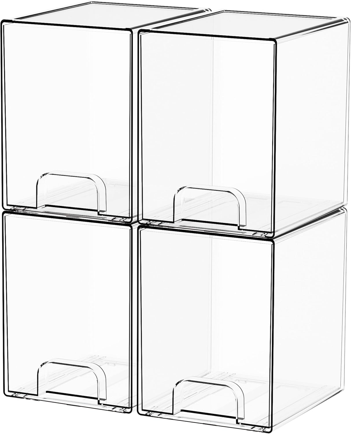 Yieach 4 Pack Clear Stackable Storage Drawers,4.4'' Tall Acrylic Drawer Containers for Organizing,Bathroom Organizers and Storage Bin Box,Plastic Makeup,Medicine Organizer Bins for Cabinet,Undersink
