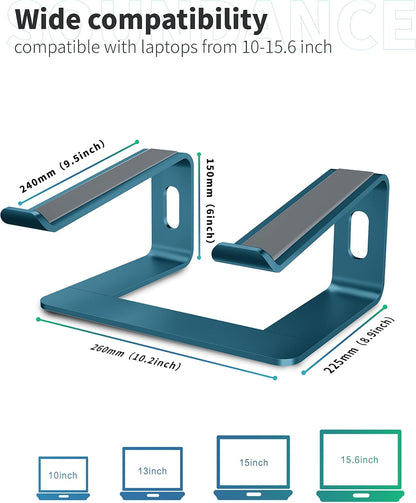 SOUNDANCE Laptop Stand, Aluminum Computer Riser, Ergonomic Laptops Elevator for Desk, Metal Holder Compatible with 10 to 15.6 Inches Notebook Computer, Silver