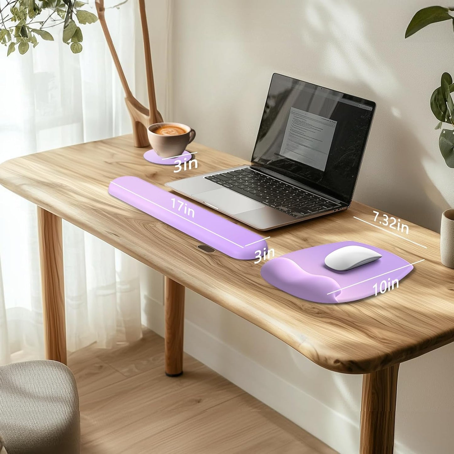 AKIT Ergonomic Mouse Pad with Wrist Rest& Keyboard Wrist Rest, Wrist Rest for Computer Keyboard, Pain Relief, Non-Slip Gel Base, Mousepad Wrist Support for Gaming, Office, Waterdrop Shaped Pink