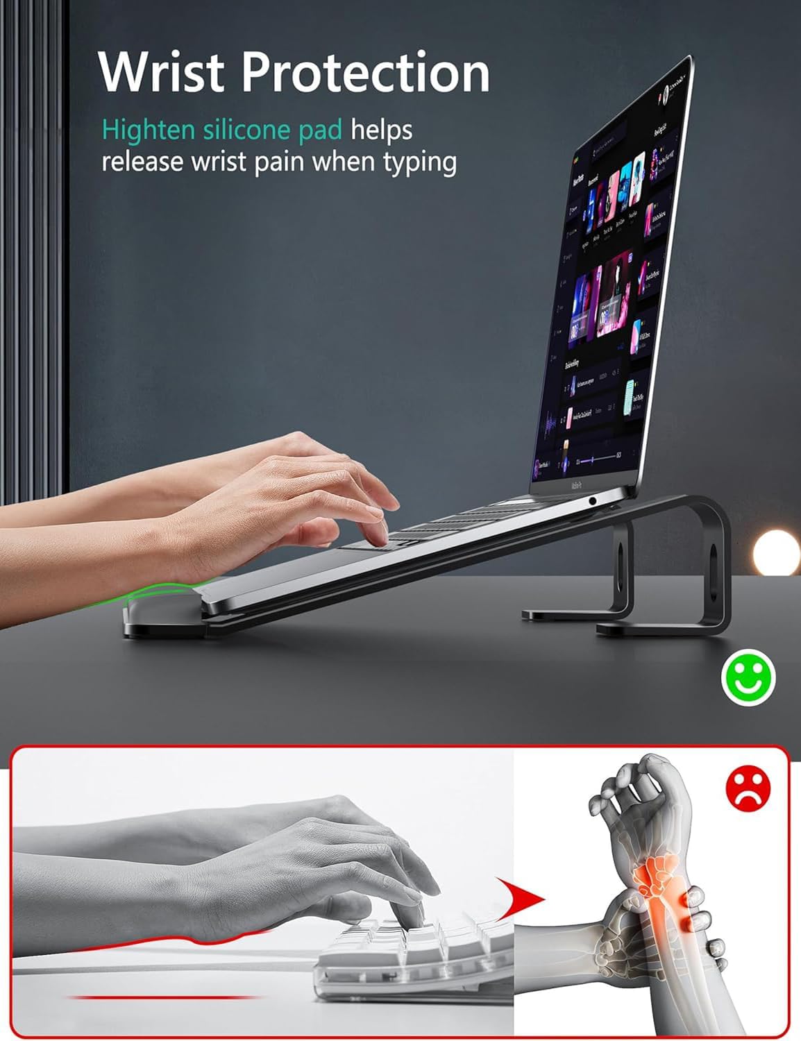 JCZT Aluminum Laptop Stand, Notebook Stand with Wrist Rest, Ergonomic Detachable Laptop Mount, Computer Stand Compatible with 10-17'' All Laptops Such as MacBook Air Pro/HP/Dell/Lenovo, Gold