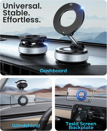 Jononser Magnetic Suction Cup Phone Mount for Magsafe, 360° Adjustable Magnetic Car Phone Holder, Pocket Size Foldable Car Mount, Cell Phone Holders for Your Car for iPhone 17 16 15 14 13 12 Series