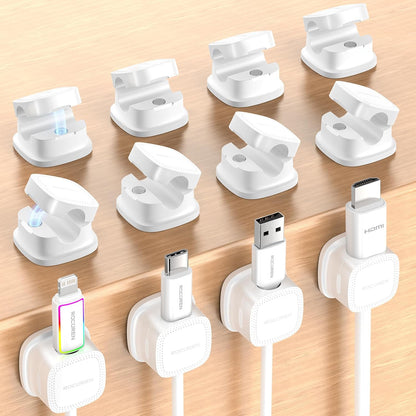 6-Pack Magnetic Cable Clips, Rocoren Smooth Adjustable Adhesive Cord Organizer, Desk Cable Management Wire Holder Keeper Cables Staples for Nightstand Home Office Desk Car Phone Wall Desktop
