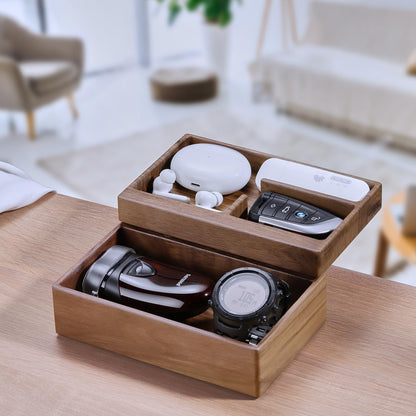 Valet Tray Box, Beech Wooden Storage Box with Magnetic Rotating, Office Desk Daily Supplies Organizer (Beech)
