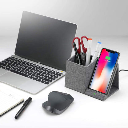 COSOOS Fast Wireless Charger with Desk Organizer, Desk Phone Charger Compatible with 15/15 Pro/15 Pro Max/14/13/12/11/XS/8 Plus, Galaxy S21/S20+/S10/Note 10/Note 9/(No AC Adapter)