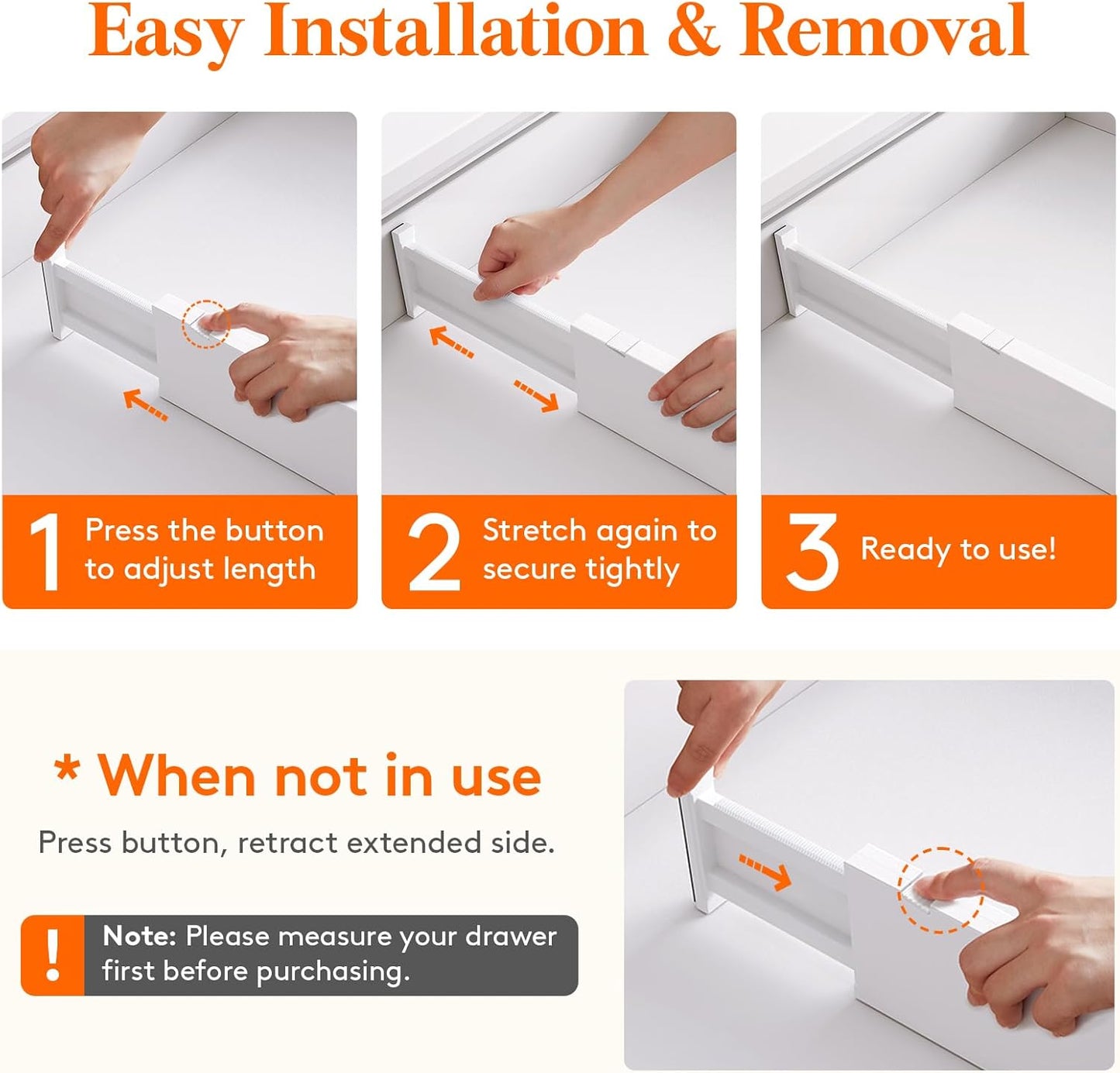 Lifewit 5 Pack 4" High Drawer Dividers 28-43.5cm/11-17" Adjustable Drawer Organizer for Clothes/Utensils, Expandable Drawer Separator in Dresser/Kitchen/Bedroom/Office Organization & Storage White