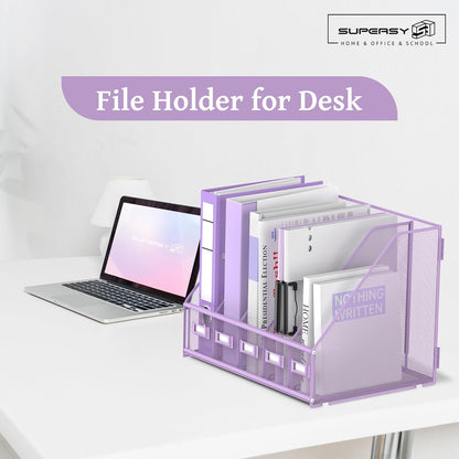 SUPEASY Desk Organizers Metal Desk Magazine File Holder with 5 Vertical Compartments Rack File Organizer for Office Desktop, Classroom, Home Workspace, Black