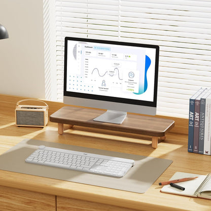 Monitor Stand Riser, 24 Inch Wood Desk Organizer with Monitor Stand & Storage Computer Monitor and Laptop Riser Multifunctional Laptop Stand Desk Organizer for Office Home Screen/Laptop/PC (Light Walnut)