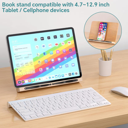 Book Stand for Reading,8 Adjustable Height Holder Tray with Page Clips for Textbook/Cookbook/Music Scores/Tablet/,Lightweight Reading Hands Free Desktop Document Book Mount,Bamboo Holder-Oak Brown