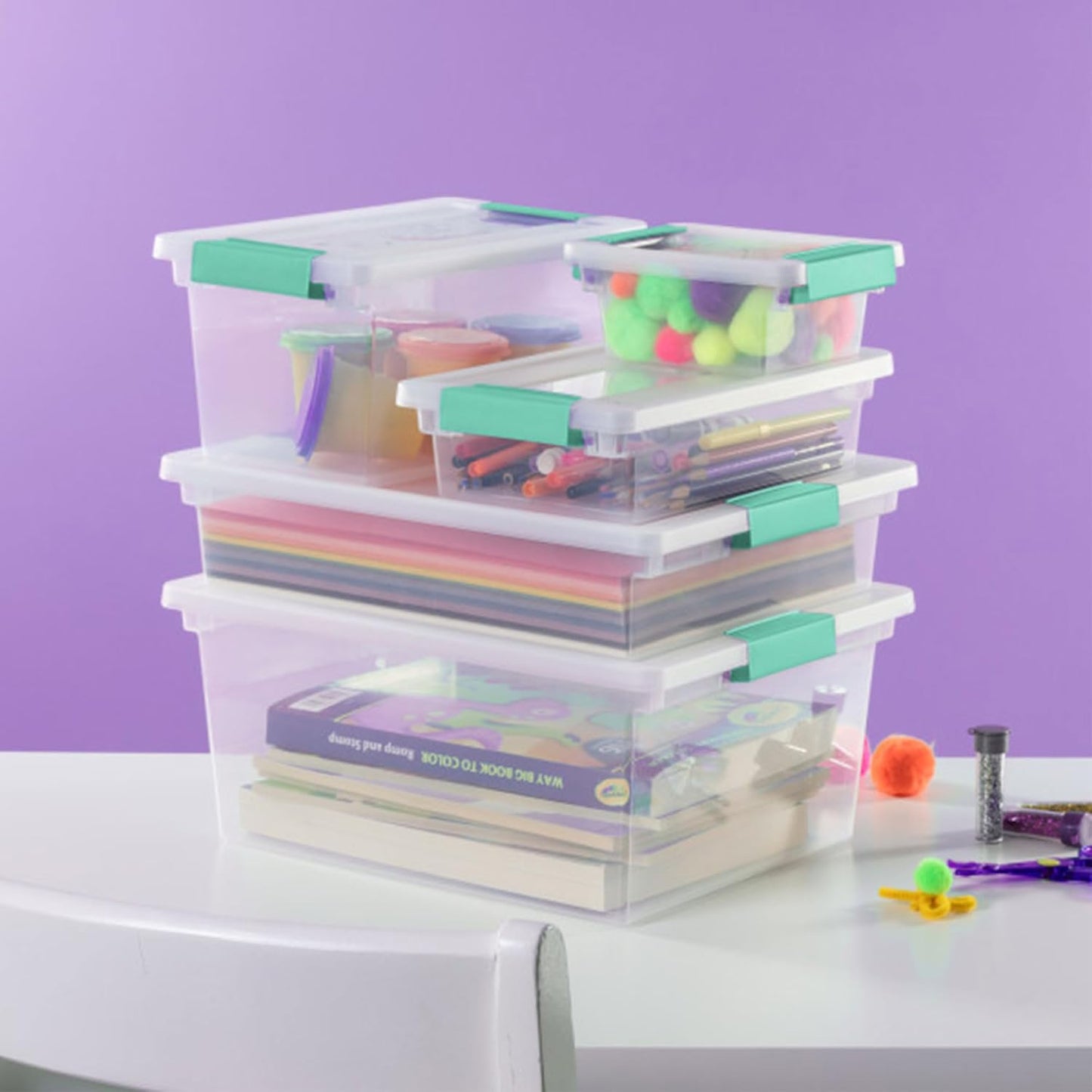 Sterilite 6-Pack Clip Box, Stackable Clear Plastic Bins with Latching Lids, Small - Writing, Arts or Crafts Supplies Storage Containers for Home, Office, Classroom and Workshop Organization