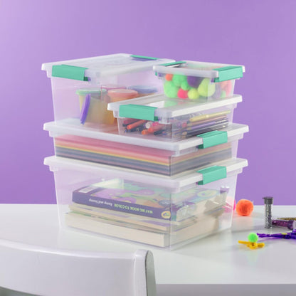 Sterilite 6-Pack Clip Box, Stackable Clear Plastic Bins with Latching Lids, Small - Writing, Arts or Crafts Supplies Storage Containers for Home, Office, Classroom and Workshop Organization