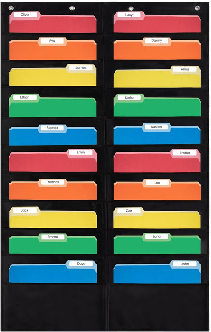 Essex Wares - 7 Pocket File Pocket Chart, Black, Tall - Versatile Wall Hanging File Folder Organizer for Classroom, Office, Home, and More - Wall Folder Organizer - 7 Pockets