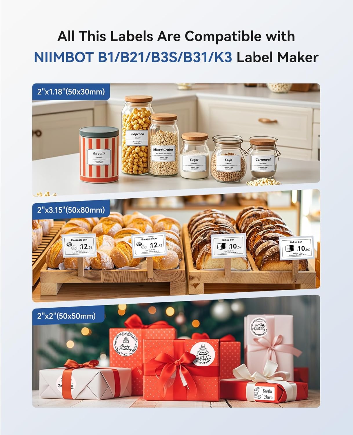 NIIMBOT B1 Label Maker Machine, Thermal Label Printer Easy to Use for Office, Home, Business, Came with 1 Roll White Label(Blue)
