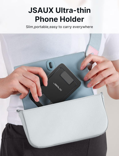 JSAUX Cell Phone Stand, Foldable Aluminum Adjustable Phone Holder for Desk Portable Travel Essentials Office Accessories for iPhone 17 16 15 14 13 Pro Max Samsung S25 S24 S23 Ultra Kindle-Gray