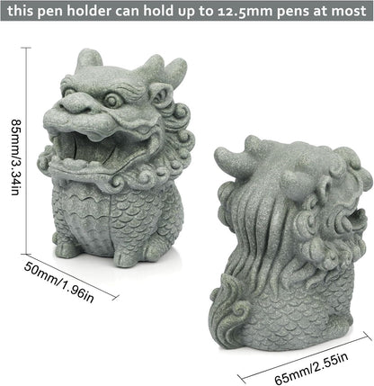 Dragon Pen Holder for Desk, Pen Holder Figure, Chinese Feng Shui Desk Organizer, Animal Figure for Office/Study Display Decoration