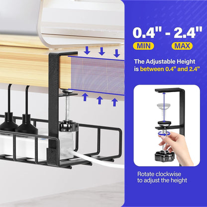Under Desk Cable Management Tray, Xpatee Upgraded Wire Management No Drill No Screws, Cable Tray with Clamp for Wire Organizers, Computer Cord Rack for Office, Home - No Damage to Desk White