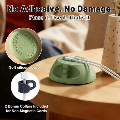 SOOoEC [N52 Ultra-Strong Snap-On Magnetic Cord Holder, Weighted Desktop Cable Organizer, Premium Liquid Silicone, No Collars Needed for iPhone & USB-C, Dual-Side Slots, Beige