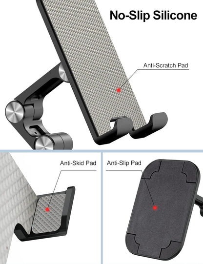 OCYCLONE Phone Stand, Adjustable Height and Angle Foldable Cell Phone Stand Holder for Desk, Taller iPhone Stand Compatible with 4.7"-13" Smartphones iPad Tablet, Black