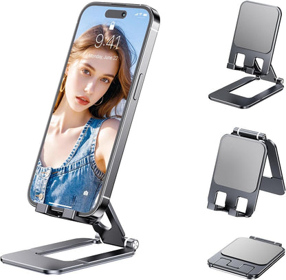 Foldable Phone Stand, Compact Aluminum Mini Cell Phone Holder for Desk,Desktop Portable & Adjustable Folding Metal Tablet Stand for iPad mini,Tablet and Cellphone