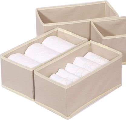 DIOMMELL 6 Pack Foldable Cloth Storage Box Closet Dresser Drawer Organizer Fabric Baskets Bins Containers Divider for Clothes Underwear Bras Socks Lingerie Clothing,Beige 060