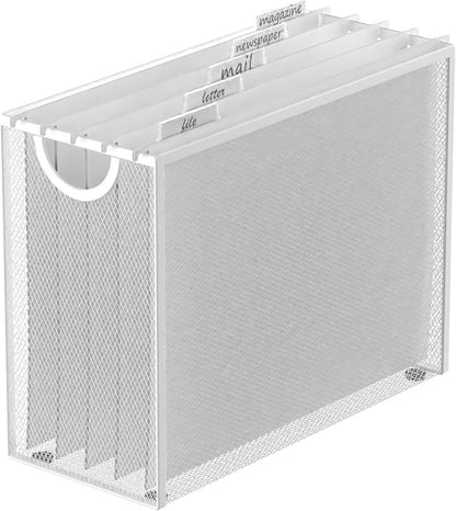 Sinboun Hanging File Organizer Letter-Size File Holder Filing Box Includes 5 Hanging Folders - Metal Mesh Magazine Letter Storage Cabinets File Cart for Office Home School, No Assembly Required