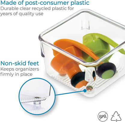 iDesign Plastic Drawer Organizer Bins - Storage for Kitchen, Bathroom, and Desk Drawers - Set of 6 - Clear