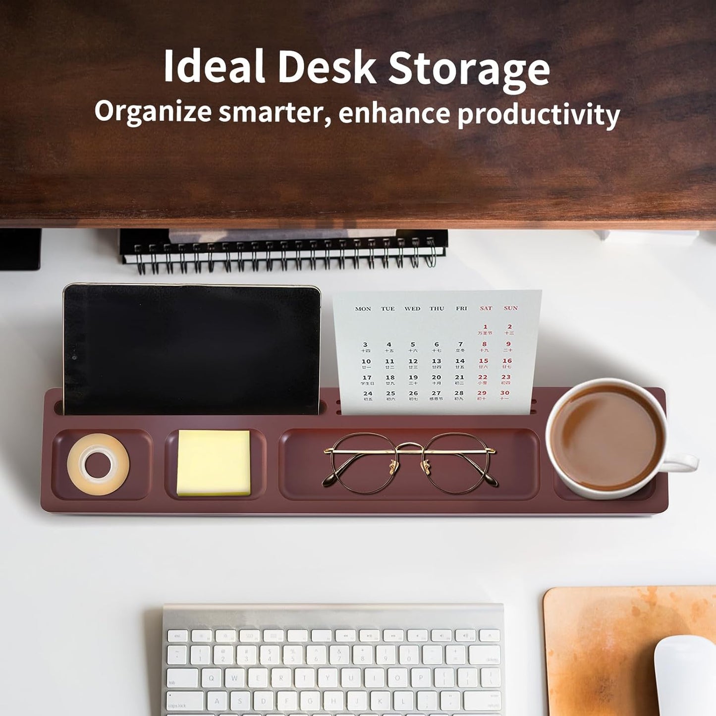 Valet Tray for Men – EDC Desk Organizer with Phone & Tablet Stand, Wooden Catchall for Watch Wallet Keys, Multi-Functional Office Desktop Storage, Gift for Husband Dad Groomsman