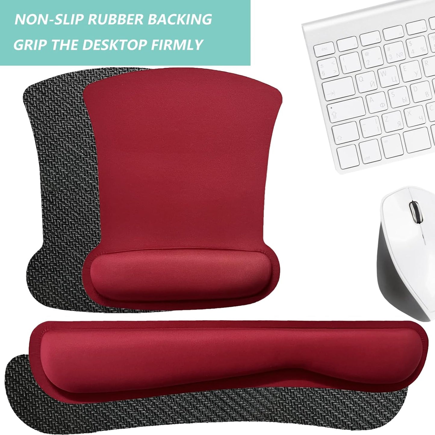 Keyboard Wrist Rest Pad Mouse Pad with Wrist Support Set of 3, Gaming Mousepad with Non-Slip Rubber Base, Ergonomic Memory Foam Mouse Cushion Support for Home Office Laptop Computer, Navy Blue