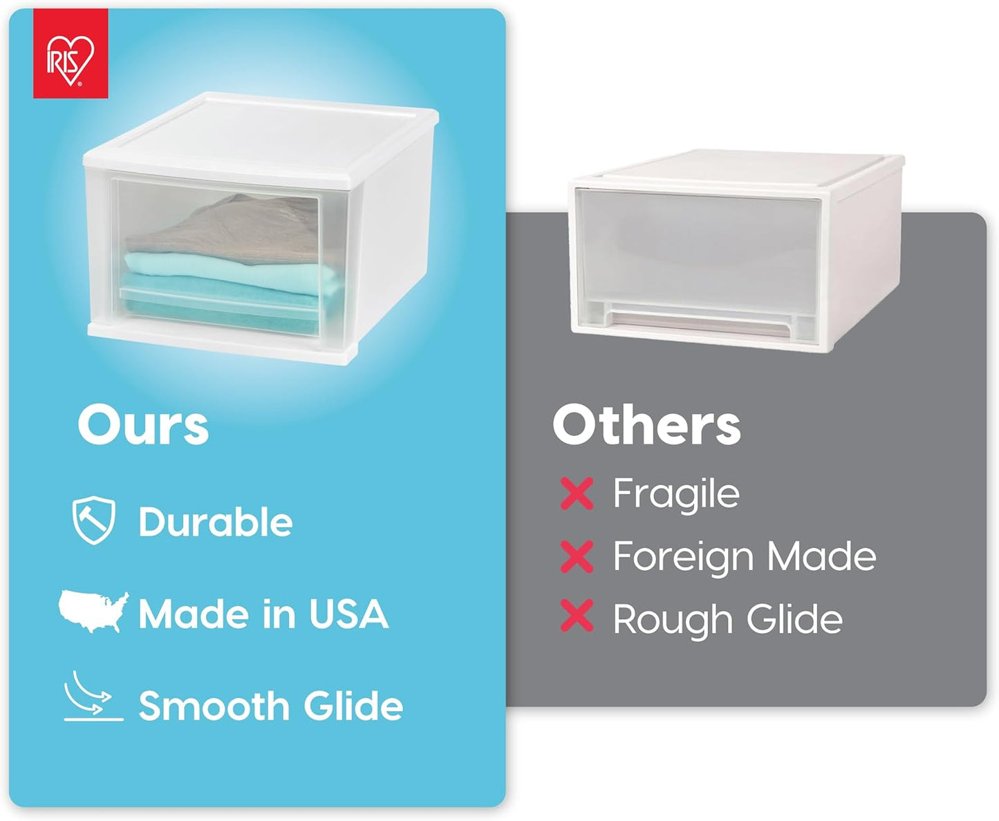 IRIS USA 47 Qt. Extra-Large Stackable Storage Drawer Plastic Drawer Organizer with Clear Doors, for Pantry Bedroom Closet Kitchen Under-Sink Home and Office De-Clutter Shoes and Crafts, White, 2-Pack