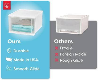 IRIS USA 47 Qt. Extra-Large Stackable Storage Drawer Plastic Drawer Organizer with Clear Doors, for Pantry Bedroom Closet Kitchen Under-Sink Home and Office De-Clutter Shoes and Crafts, White, 2-Pack