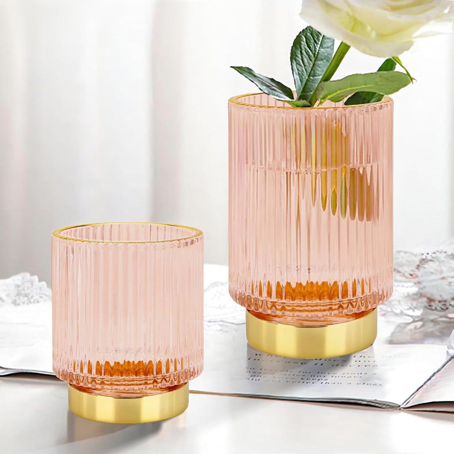 DASITON Makeup Brush holder Organizer,Crystal Cosmetic Makeup Brush Glass Brushes Storage Holder, Vintage Make Up Brush Cup Pen Pencil Holder striped vase(Coffee S)