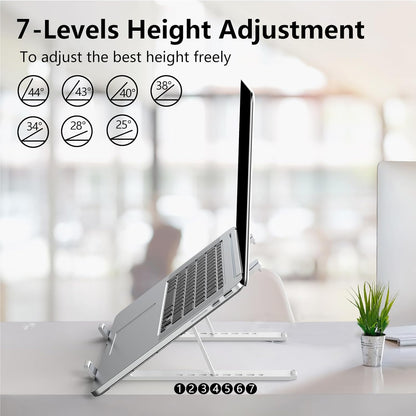 Laptop Stand for Desk, Adjustable Laptop Riser Foldable Portable Laptop Holder, Ventilated Cooling Notebook Stand for 10-15.6” Laptop,Tablet-White