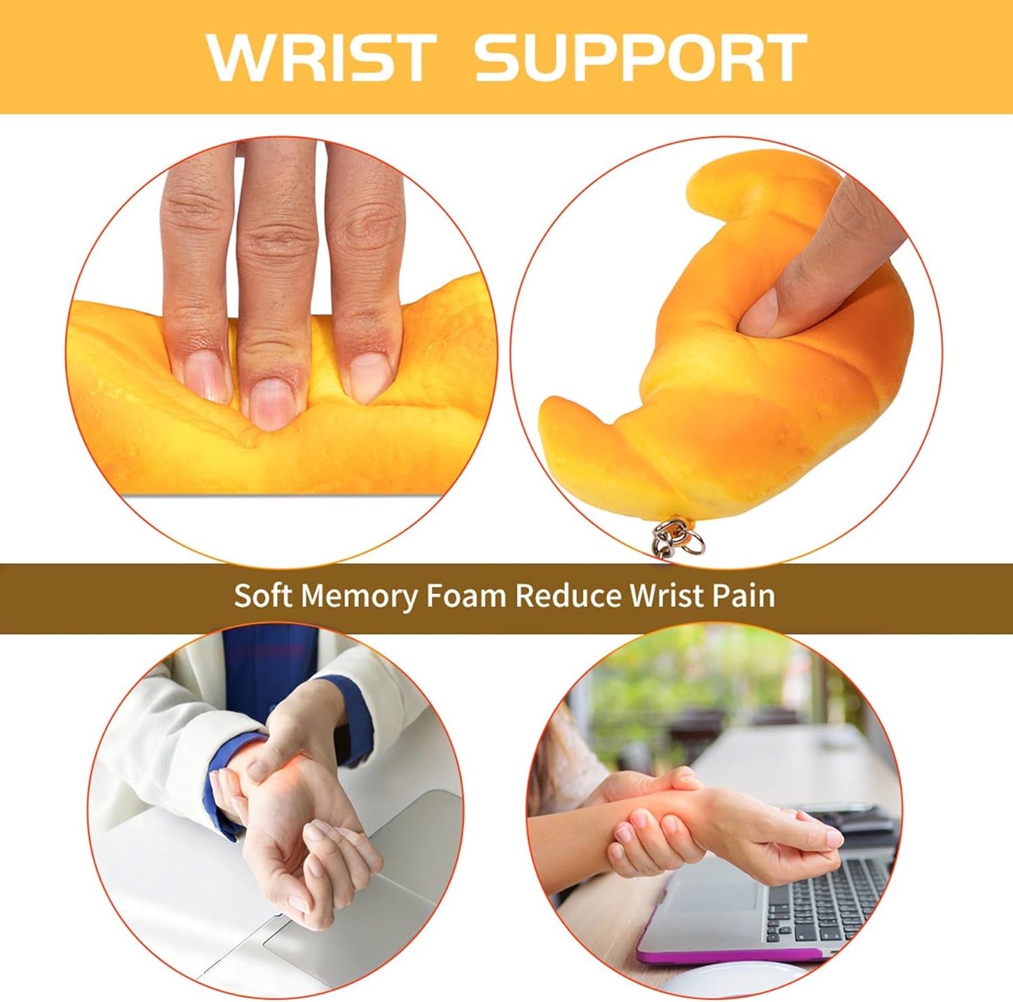Soft Toast Bread Baguette Shape Anti-Skid Keyboard Wrist Rest Support for Office,Computer,Laptop& Mac,Slow Bounces Back Foam for Easy Typing & Pain Relief