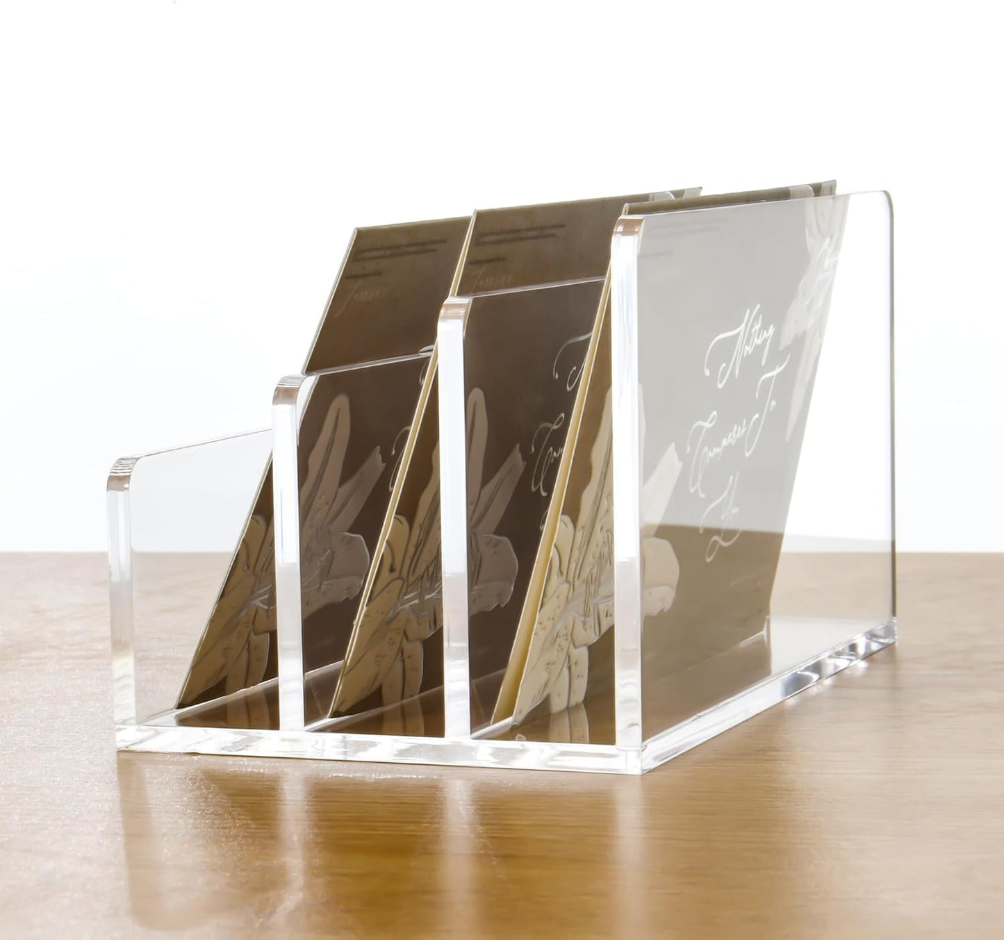 Clear Acrylic Desk Organizer – 3 Compartment Mail Holder & Letter Sorter for Office, Bills, Documents, Notebooks, Letter Tray – Modern Vertical File Rack for Home, Desk File Holder
