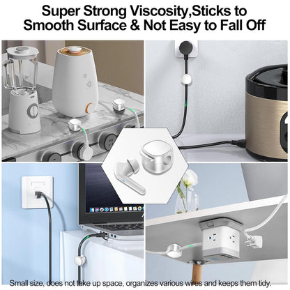 6 Pack,Magnetic Cable Clips & Silicon Cable Ties,[Cable Smooth Adjustable Under Desk Organizer],Cable Management,Cord Holder-Desk Stand Cable Organizer Holding,Adhesive for Home Cable Keeper