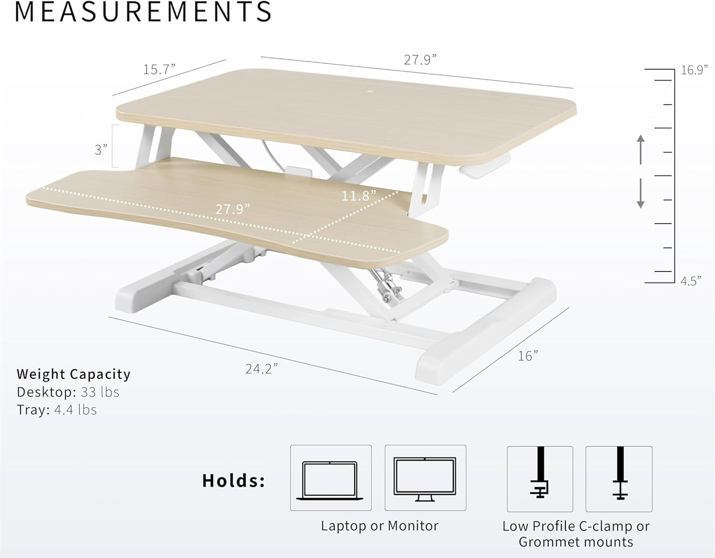 VIVO 26 inch Desk Converter, K Series, Height Adjustable Sit to Stand Riser, Dual Monitor and Laptop Workstation with Keyboard Tray, Black, DESK-V026KB