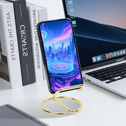Phone Stand for Desk, Sturdy Metal Gold-Plated Phone Stand for Office Desk, Hands-Free Phone Charging Holder for Phone Calling and Watching Videos