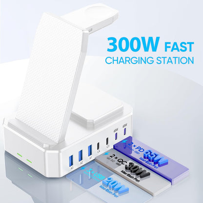 300W Charging Station for Multiple Devices Apple,10 in 1 Wireless Charger for iPhone,GaN III USB C 65W PD Fast Charging Stand Dock for MacBook,iWatch&Airpods (Wireless Charging Only for Apple)
