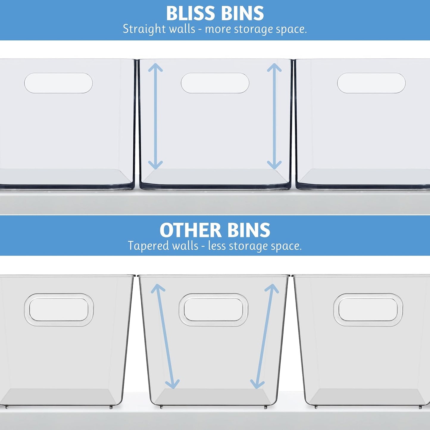 STORi Bliss 10" x 6" Open Clear Pantry Organizer Bin, Set of 4, Plastic Containers with Handle for Kitchen, Fridge, Cabinet, Closet, Bathroom, Undersink Storage Made in USA